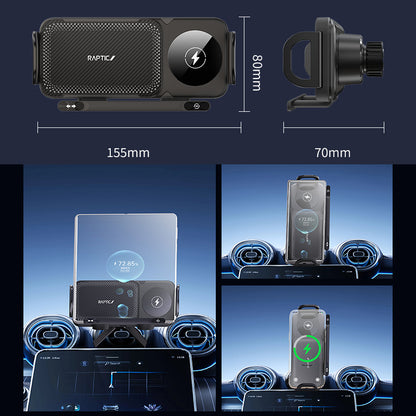 X-Doria Raptic Smart Rotation Kevlar Car Mount Foldable Phone Holder 15W Wireless Charger