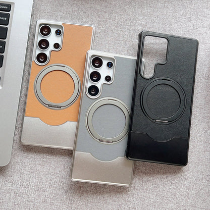 Armor King Bezel-less MagSafe Pivot Ring Stand Metal Alloy + Leather Telescopic Case Cover