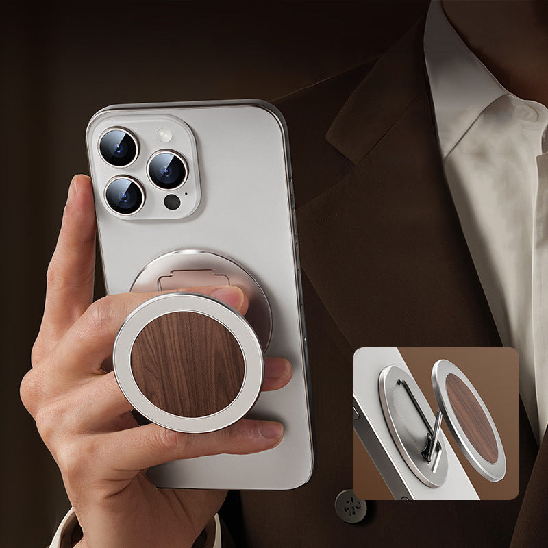 Oatsbasf Wood+Metal Double-sided Magnetic Phone Grip MagSafe Ring Stand