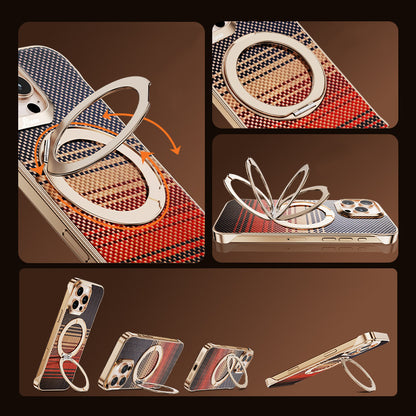 Armor King Bezel-less Aramid Fiber MagSafe Pivot Ring Stand PC Back Case Cover