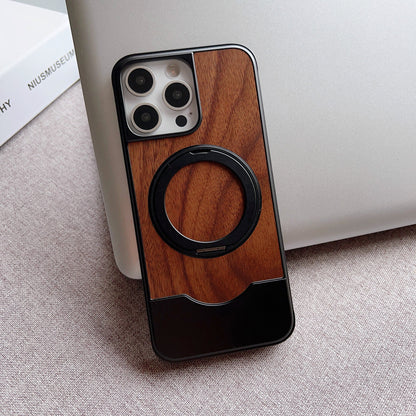 Armor King Bezel-less MagSafe Pivot Ring Stand Metal Alloy + Walnut Wood Telescopic Case Cover