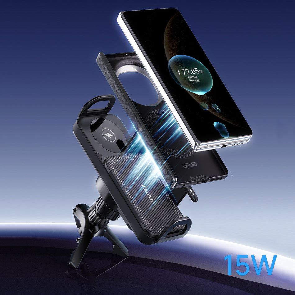 X-Doria Raptic Smart Rotation Kevlar Car Mount Foldable Phone Holder 15W Wireless Charger