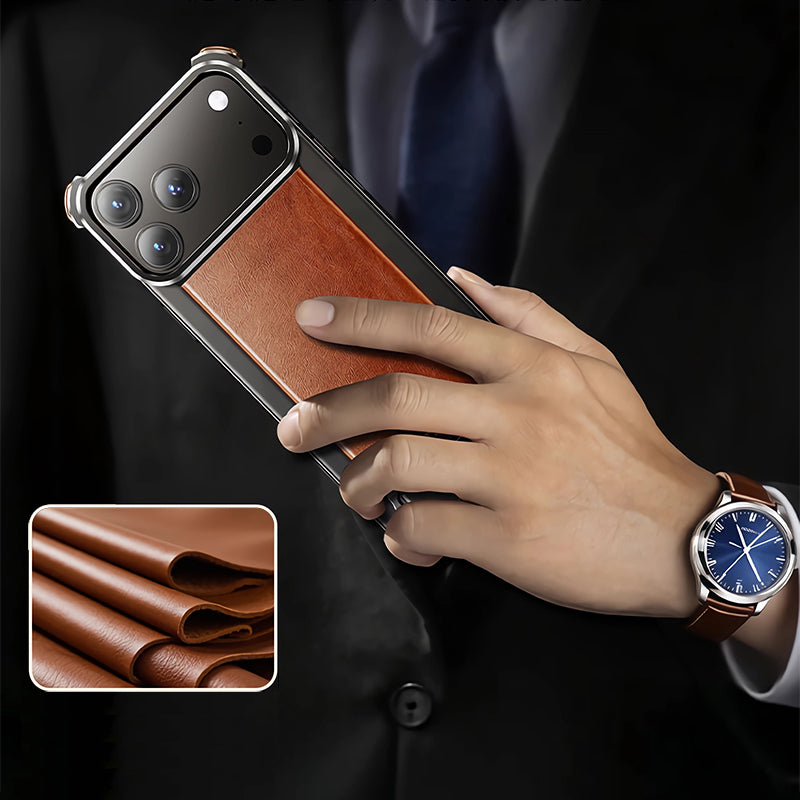 Oatsbasf Yilipi MagSafe Hidden Stand Genuine Leather Frameless Metal Case Cover