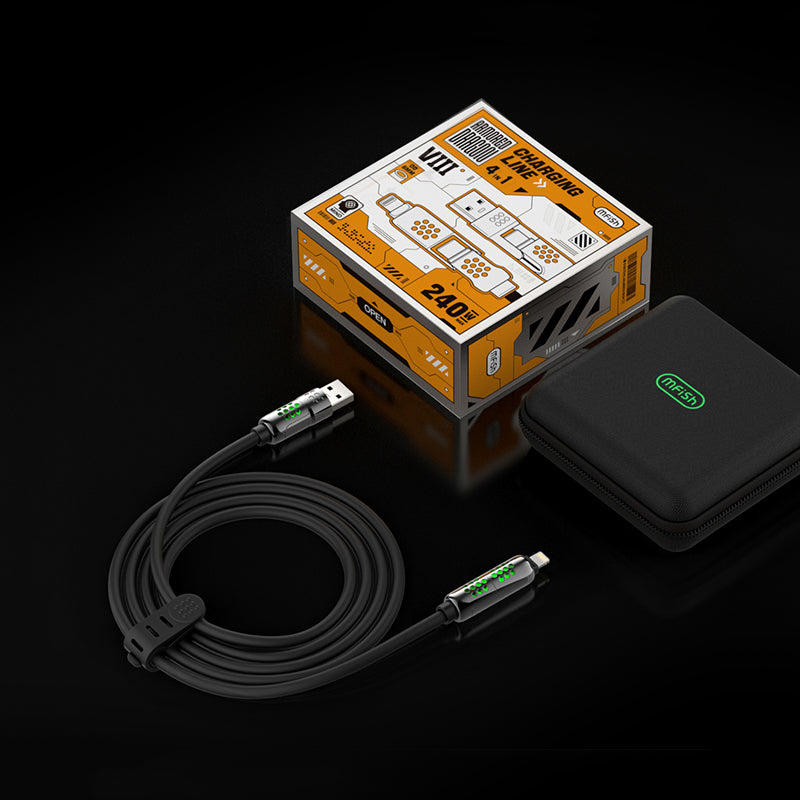 Mfish Armored Dragon VIII 240W USB-A+Type-C to Lightning+Type-C 4-in-1 Data Cable Charging Line