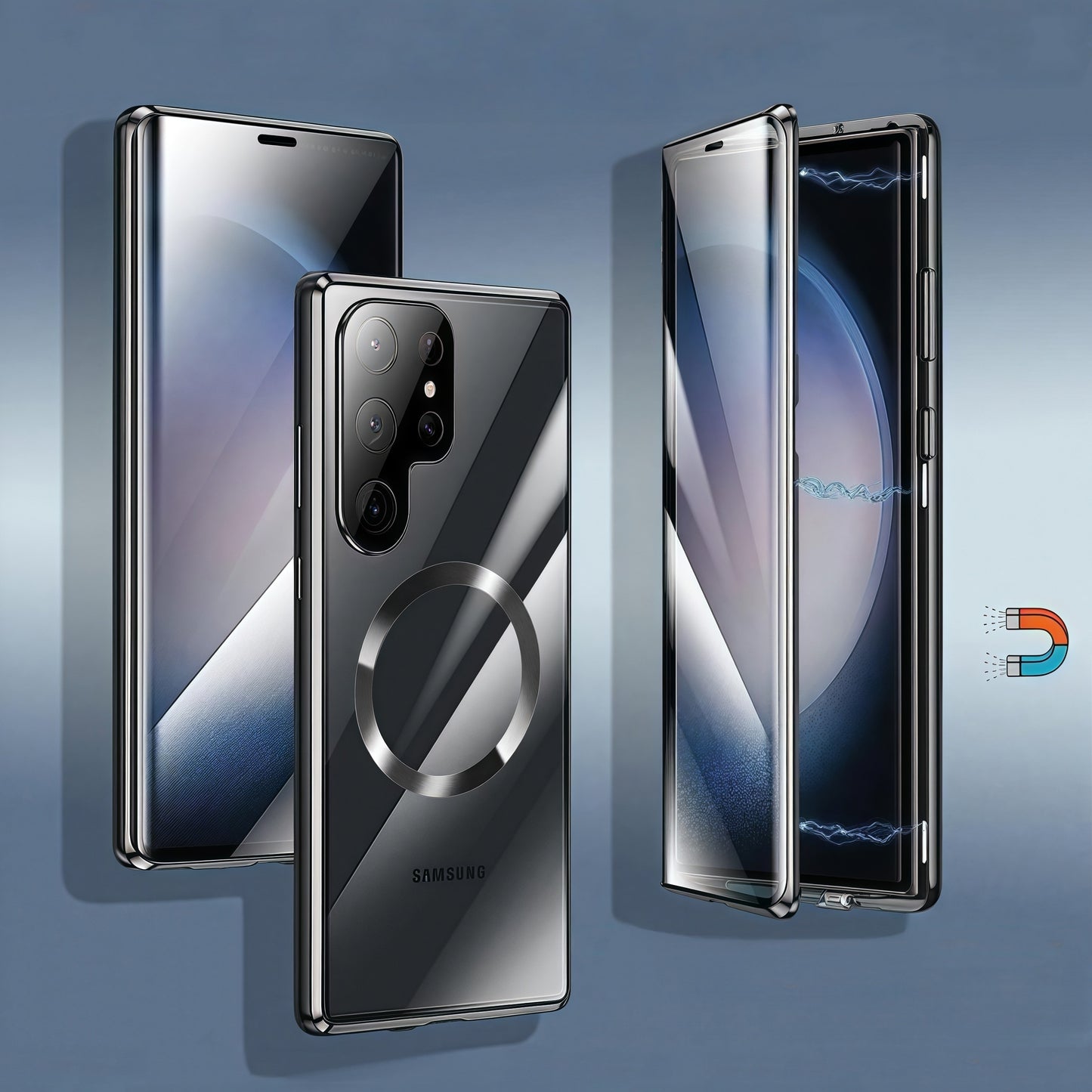 Armor King MagSafe Lens Protector Magnetic Metal Bumper Front+Back Tempered Glass Case Cover