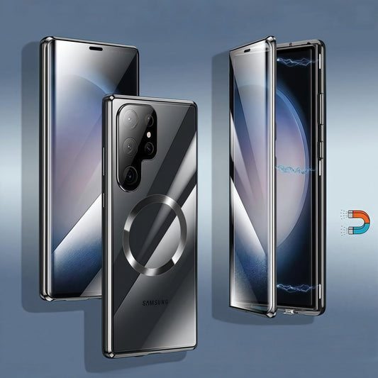 Armor King MagSafe Lens Protector Magnetic Metal Bumper Front+Back Tempered Glass Case Cover