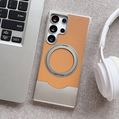 Armor King Bezel-less MagSafe Pivot Ring Stand Metal Alloy + Leather Telescopic Case Cover