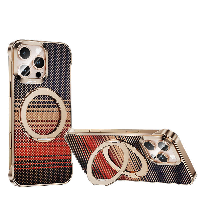 Armor King Bezel-less Aramid Fiber MagSafe Pivot Ring Stand PC Back Case Cover