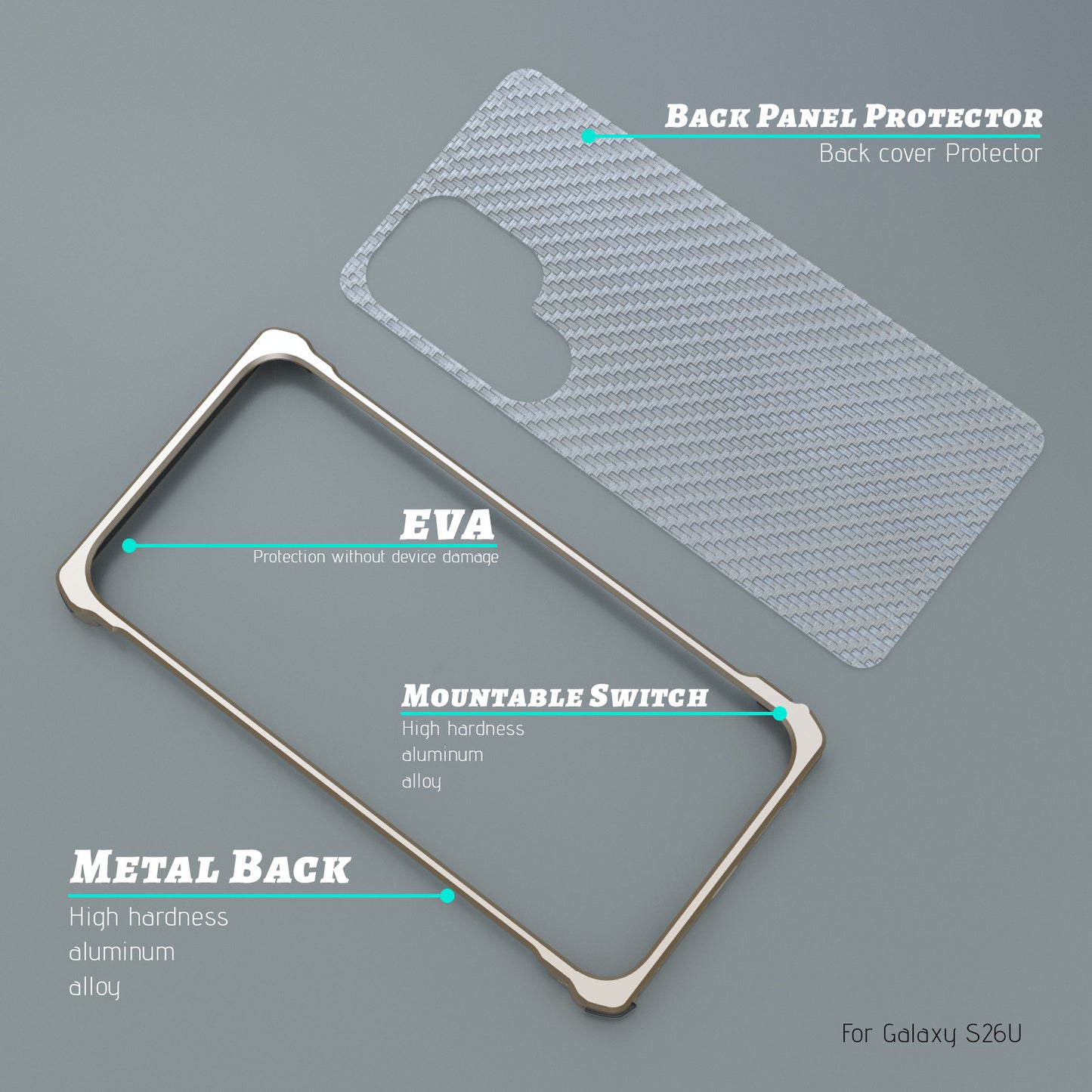 Luphie Slim Light Shockproof Snap-on Aluminum Metal Bumper Case Cover