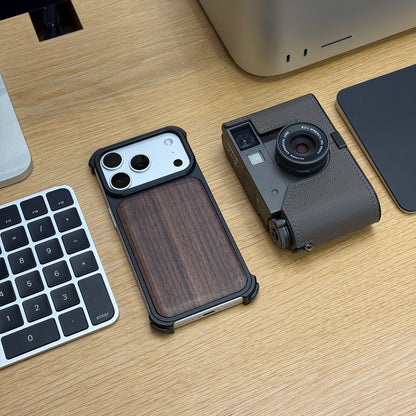 Oatsbasf Armour MagSafe Aluminum Bumper Walnut Wood Air Cushion Shockproof Case Cover