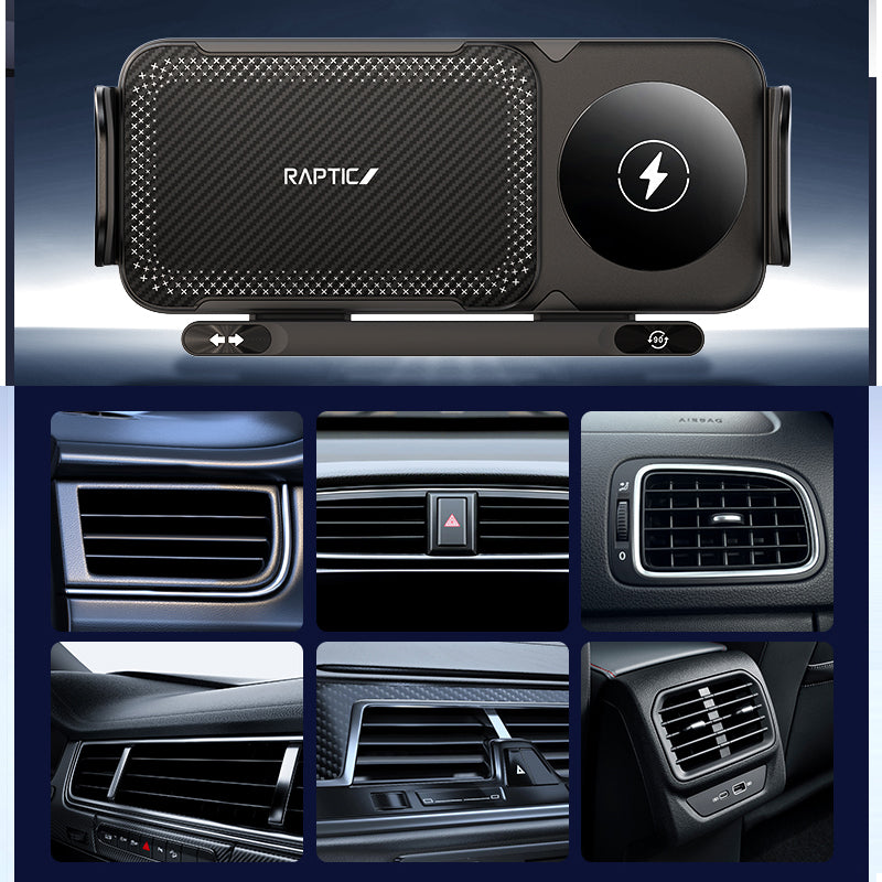 X-Doria Raptic Smart Rotation Kevlar Car Mount Foldable Phone Holder 15W Wireless Charger