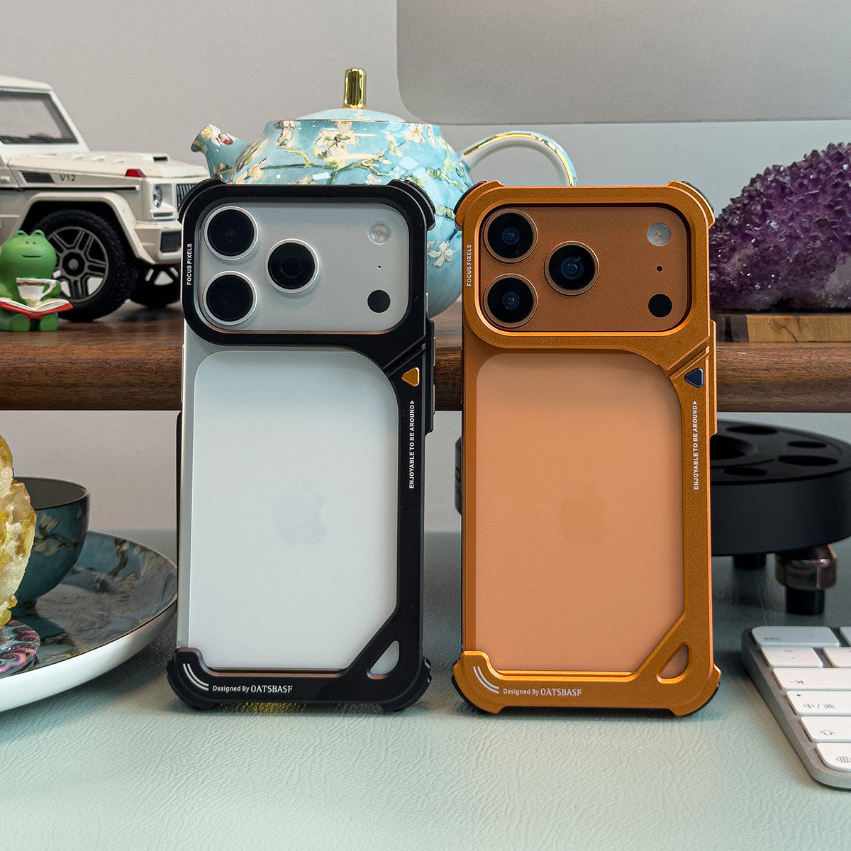 Oatsbasf 9 Shell Invisible Kickstand Air Cushion Shockproof Aluminum Metal Bumper Case Cover