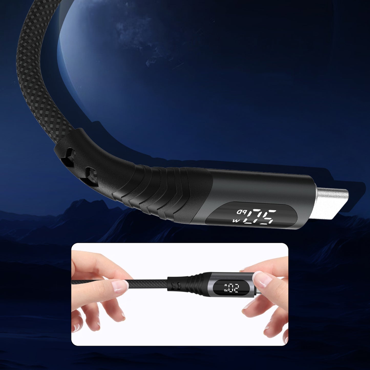 Lamborghini 100W USB-C to USB-C Charge & Sync Magnetic Cable with Digital LCD Display - Urus D1