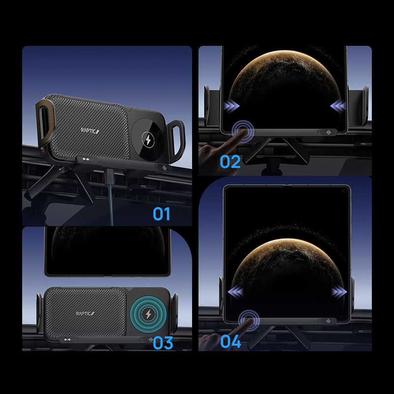 X-Doria Raptic Smart Rotation Kevlar Car Mount Foldable Phone Holder 15W Wireless Charger