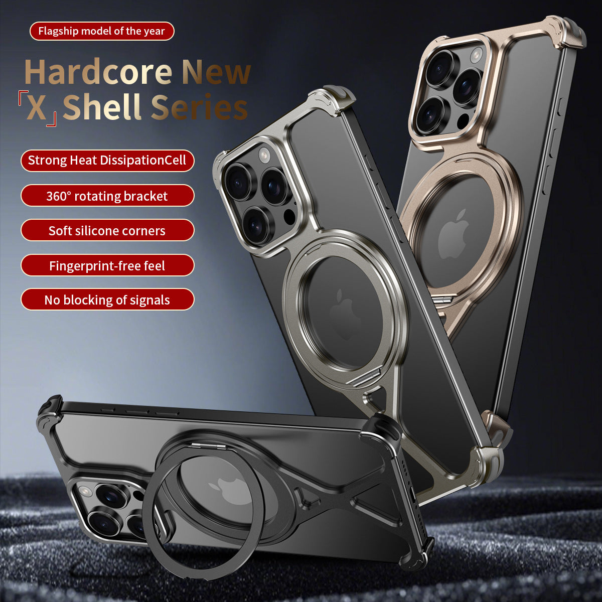 Armor King X-Line MagSafe Pivot Ring Stand Air Cushion Metal Case Cover