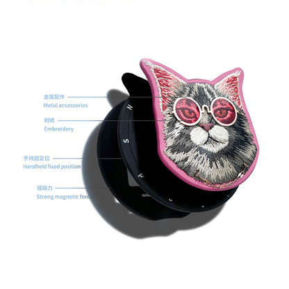 Nimmy Cool Glasses Cute Pets 3D Embroidery Magnetic Bracket Phone Holder