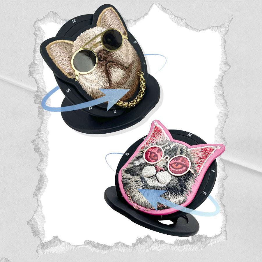 Nimmy Cool Glasses Cute Pets 3D Embroidery Magnetic Bracket Phone Holder