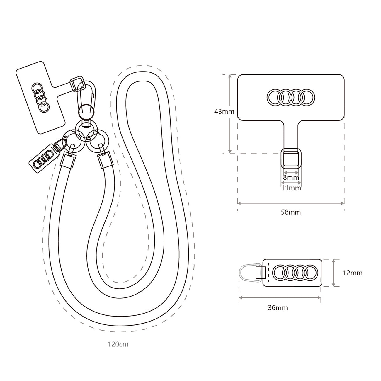 AUDI Nylon Crossbody Phone Lanyard 8mm - R8 D1