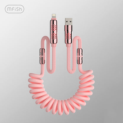 Mfish Armored Dragon VIII 240W USB-A+Type-C to Lightning+Type-C 4-in-1 Elastic Data Cable Charging Line