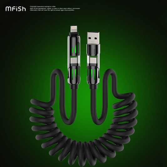 Mfish Armored Dragon I 240W USB-A+Type-C to Lightning+Type-C 4-in-1 Elastic Data Cable Charging Line