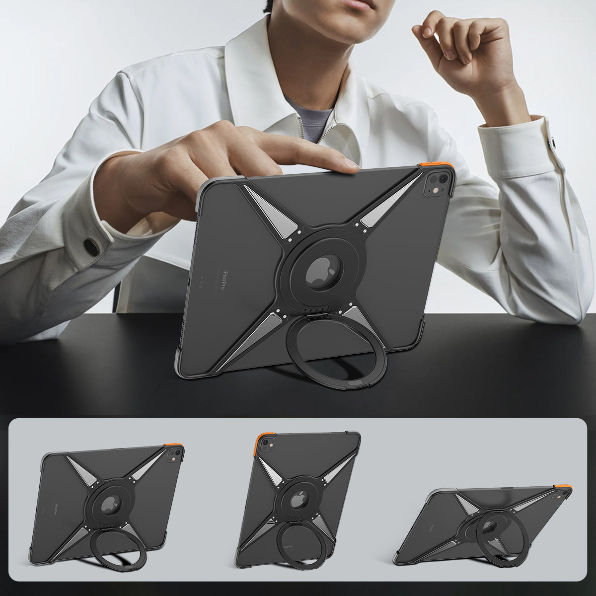 Amor King X 360° Magsafe Pivot Ring Stand True Air Shockproof Metal Alloy Case for Apple iPad