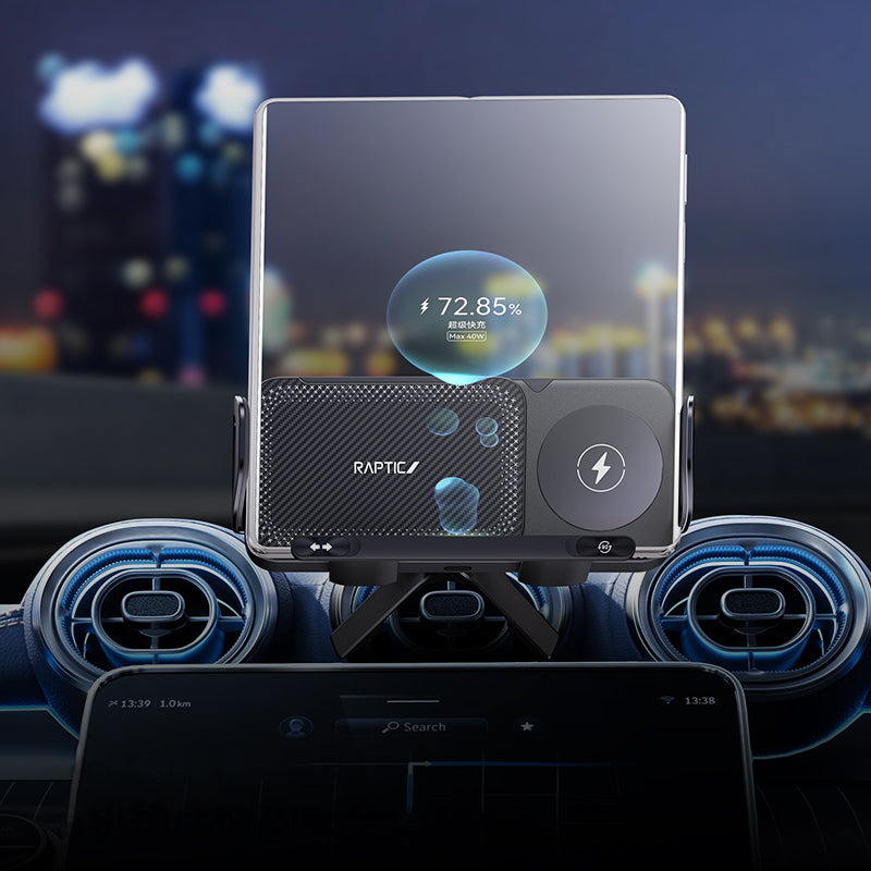 X-Doria Raptic Smart Rotation Kevlar Car Mount Foldable Phone Holder 15W Wireless Charger