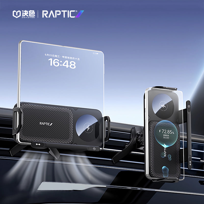 X-Doria Raptic Smart Rotation Kevlar Car Mount Foldable Phone Holder 15W Wireless Charger
