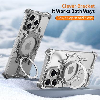 Armor King Glacier MagSafe Pivot Ring Stand Air Cushion Shockproof Metal Case Cover