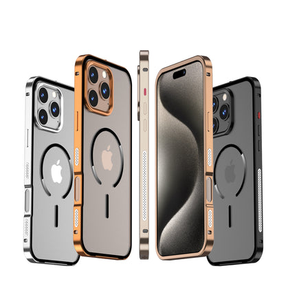 Armor King MagSafe Elastic Buckle Heat Dissipation Metal Bumper Frosted Acrylic Back Case Cover