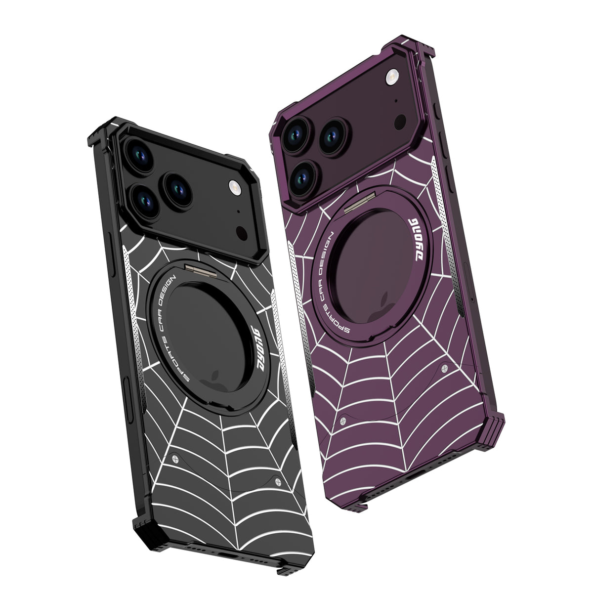 Armor King Spiderweb MagSafe Pivot Ring Stand Shockproof Frameless Metal Case Cover