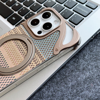 Armor King Dolphin Bezel-less MagSafe Pivot Ring Stand Golden Silk Silver Brocade Metal Case Cover