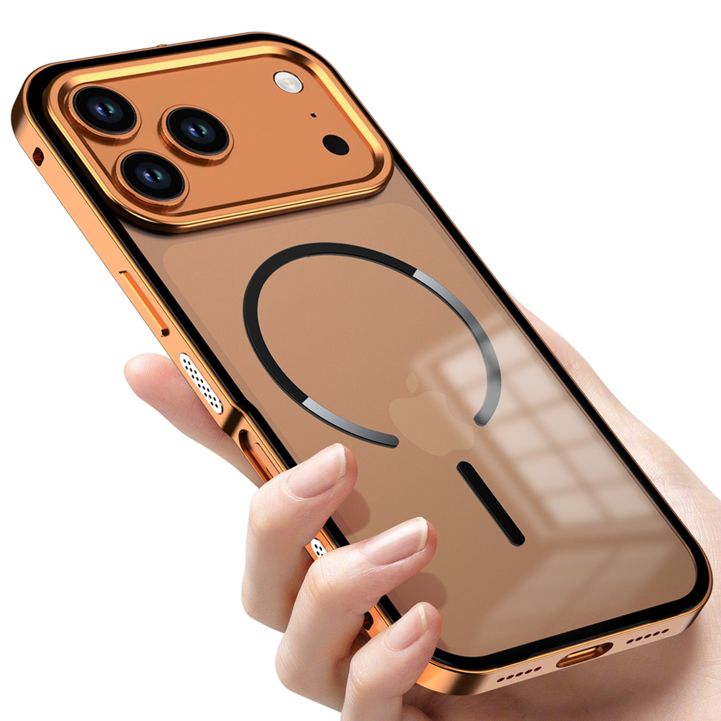 Armor King MagSafe Elastic Buckle Heat Dissipation Metal Bumper Frosted Acrylic Back Case Cover