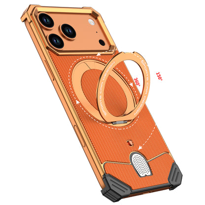 Armor King Hypercar MagSafe Pivot Ring Stand Elastic Buckle Metal+Leather Back Case Cover