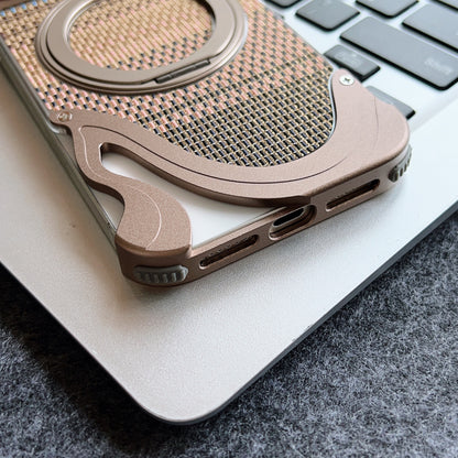 Armor King Dolphin Bezel-less MagSafe Pivot Ring Stand Golden Silk Silver Brocade Metal Case Cover