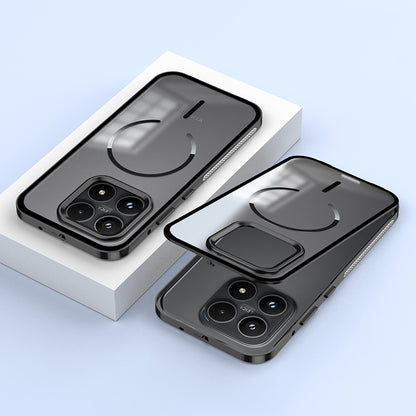 Armor King MagSafe Elastic Buckle Heat Dissipation Metal Bumper Frosted Acrylic Back Case Cover