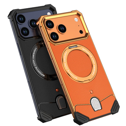 Armor King Hypercar MagSafe Pivot Ring Stand Elastic Buckle Metal+Leather Back Case Cover