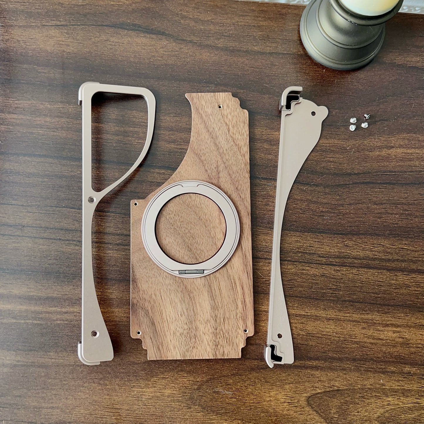 Armor King Stoat Bezel-less MagSafe Pivot Ring Stand Walnut Wood Metal Case Cover