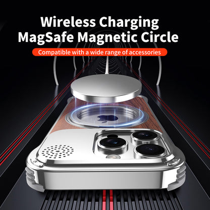 Armor King Aromatherapy MagSafe Pivot Ring Stand Walnut Wood + Metal Case Cover