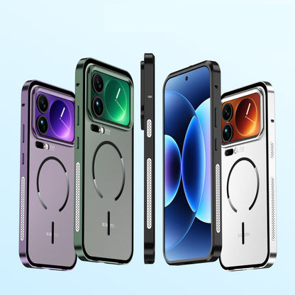 Armor King MagSafe Elastic Buckle Heat Dissipation Metal Bumper Frosted Acrylic Back Case Cover