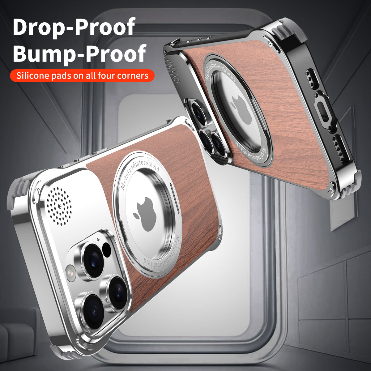 Armor King Aromatherapy MagSafe Pivot Ring Stand Walnut Wood + Metal Case Cover