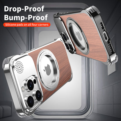 Armor King Aromatherapy MagSafe Pivot Ring Stand Walnut Wood + Metal Case Cover