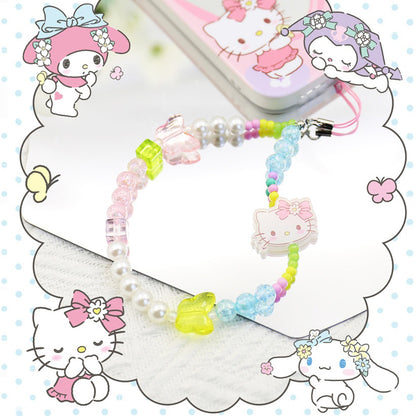 Sanrio Characters Flower Town Wristlet Beads Phone Strap Hanging Chain Lanyard