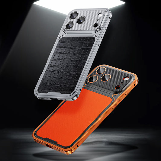 Armor King Luxury MagSafe Elastic Buckle Metal Frame Leather Back Case Cover