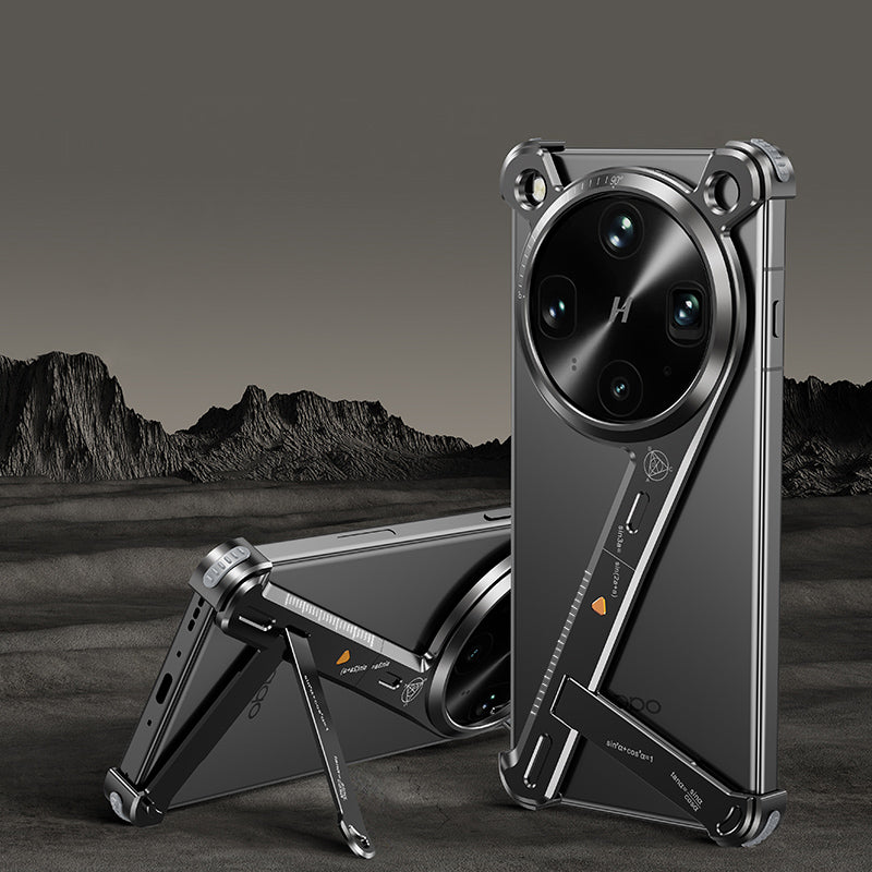 Oatsbasf Geometric Frameless Fulcrum Air Cushion Kickstand Metal Case Cover