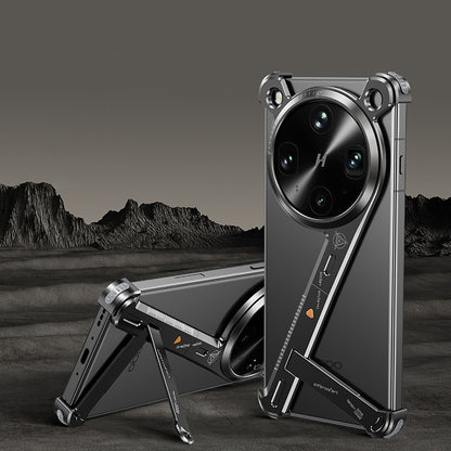 Oatsbasf Geometric Frameless Fulcrum Air Cushion Kickstand Metal Case Cover