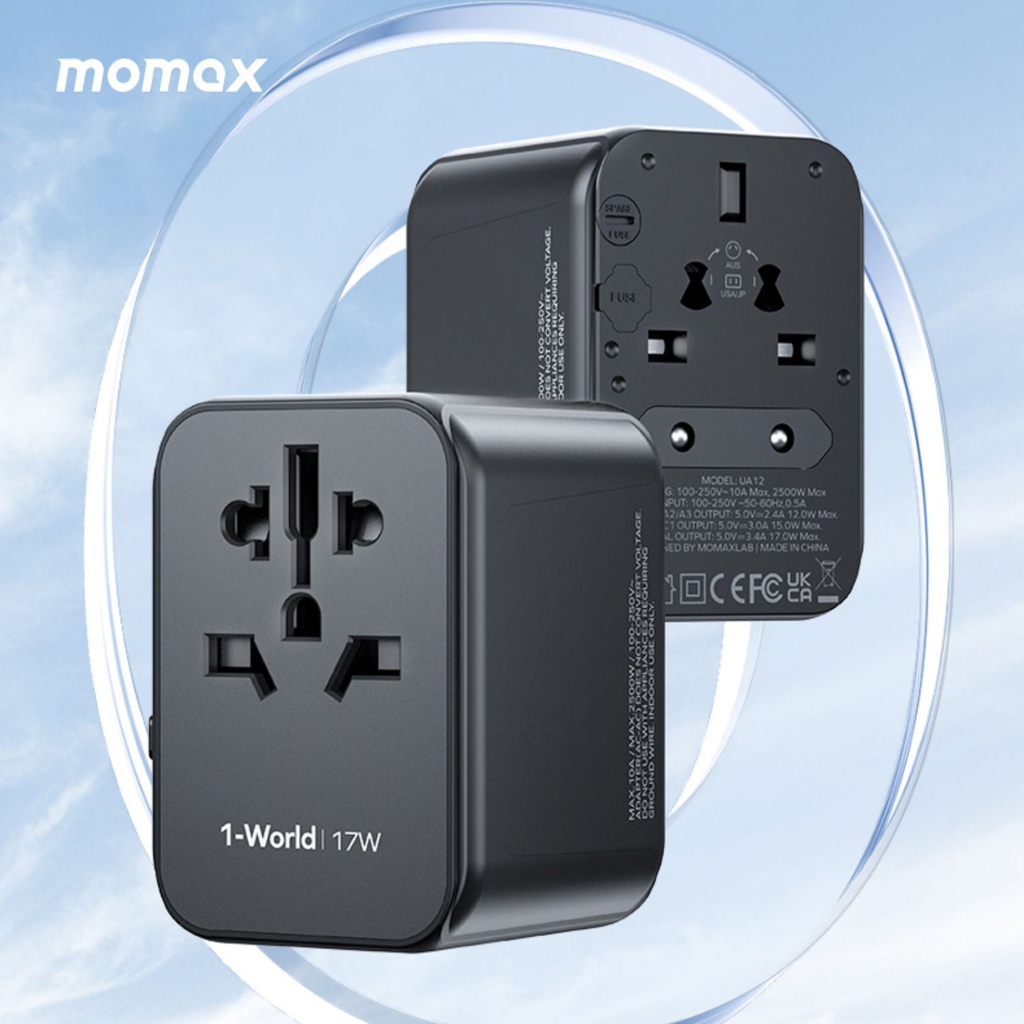 MOMAX 1-World 17W 4-Port + AC Charger Universal Travel Adapter