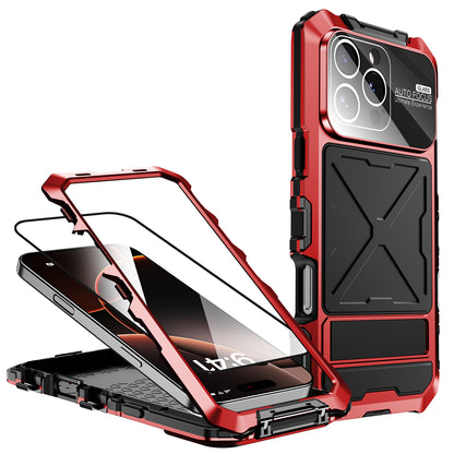 R-Just Kickstand Military-Grade Shockproof Heavy Duty Metal Snap Case Cover