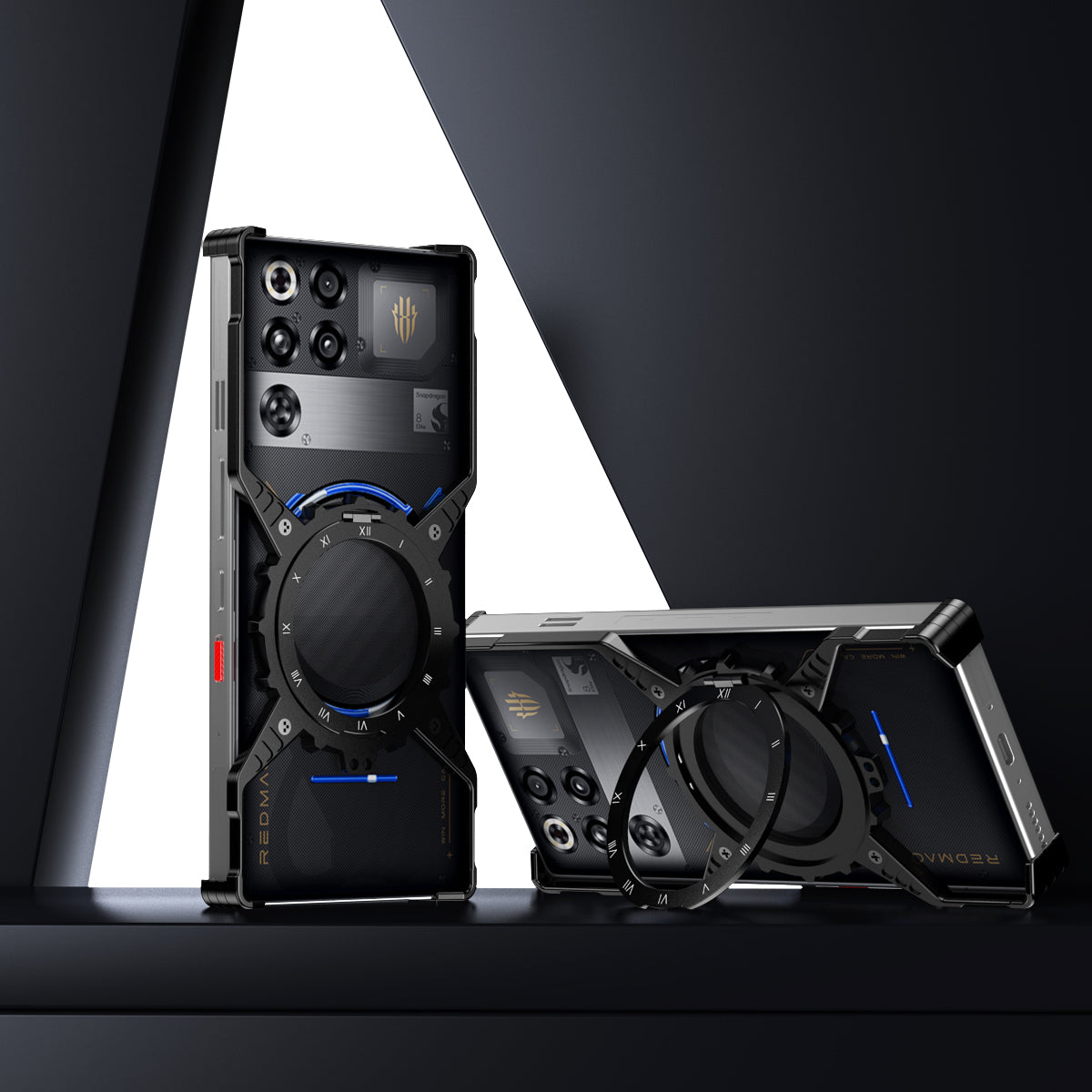 Armor King X Mechanical Gear MagSafe Pivot Ring Stand Air Cushion Luminous Metal Case Cover