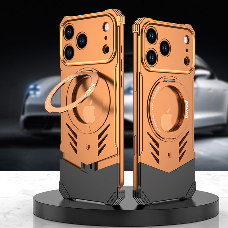 Armor King Supercar MagSafe Pivot Ring Stand Elastic Buckle Frameless Metal Case Cover