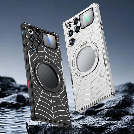 Armor King Spiderweb MagSafe Pivot Ring Stand Shockproof Frameless Metal Case Cover